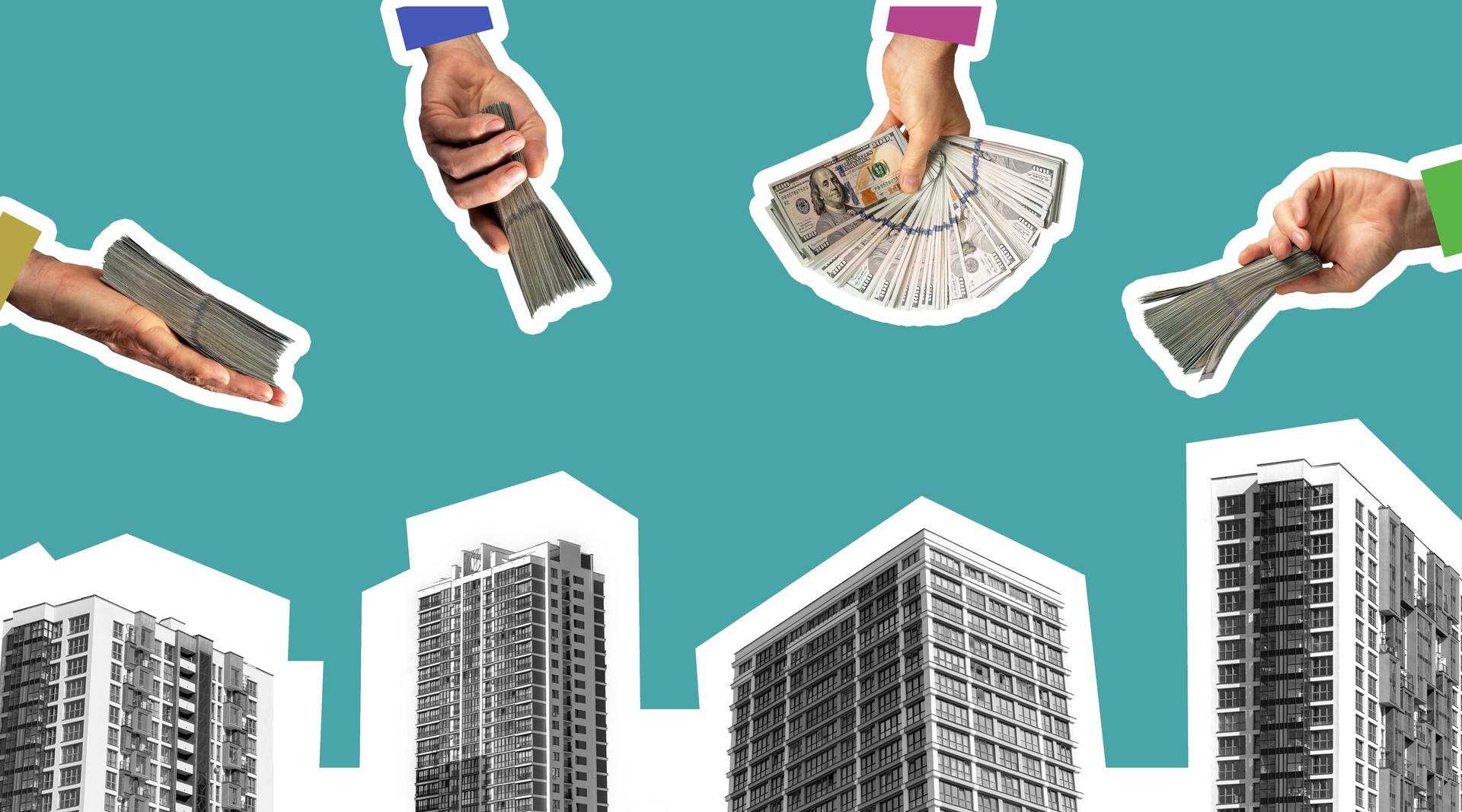 Real estate investment concept. Buyer choosing property in auction, competing in market. trade,